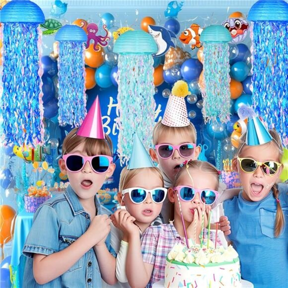 Blue Jellyfish Paper Lanterns Under The Sea Mermaid Baby Shower Party Decor - Picture 2 of 7